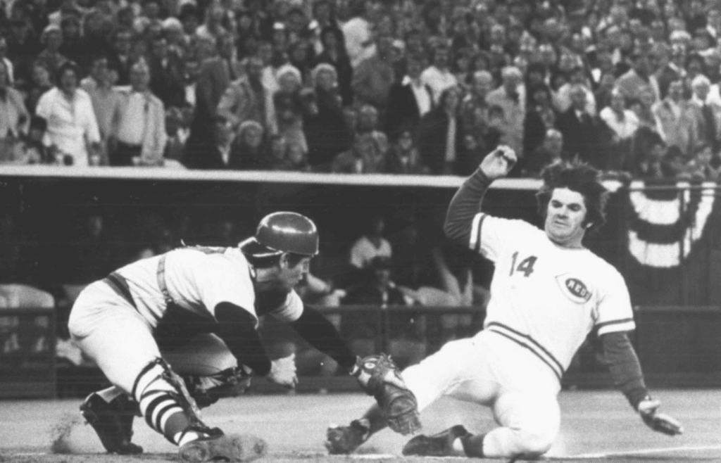 OCTOBER 17, 1975: Boston Red Sox catcher Carlton Fisk reaches to tag Pete Rose at home plate during a 1975 World Series game. Cincpt 12 15 2015 Enquirer 1 C00920151214img Rose Jpg 20051117 J 2 1 Hgakjahg L727498304img Rose Jpg 20051117 J 2 1 Hgakjahg