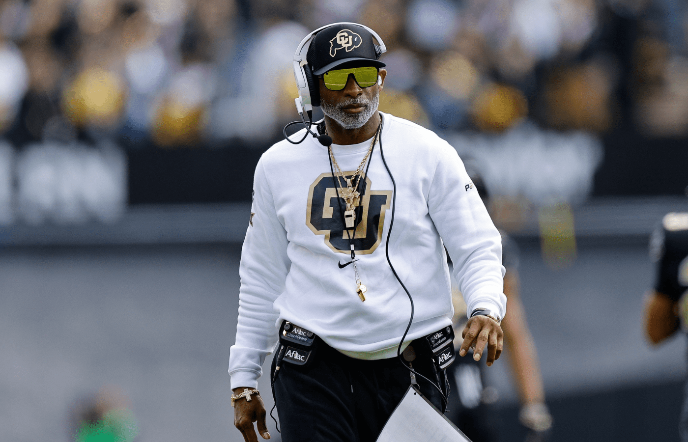 Apr 19, 2025; Boulder, CO, USA; Colorado Buffaloes head coach Deion Sanders during the spring game at Folsom Field. Mandatory Credit: Isaiah J. Downing-Imagn Images
