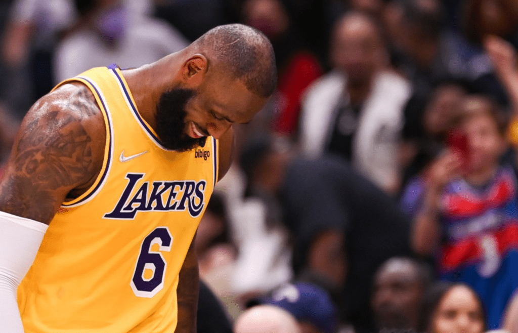 Mar 19, 2022; Washington, District of Columbia, USA; Los Angeles Lakers forward LeBron James (6) smiles coming off the court after passing Karl Malone for 2nd place on the NBA all-time scoring list during first half of the game against the Washington Wizards at Capital One Arena. Mandatory Credit: Tommy Gilligan-Imagn Images