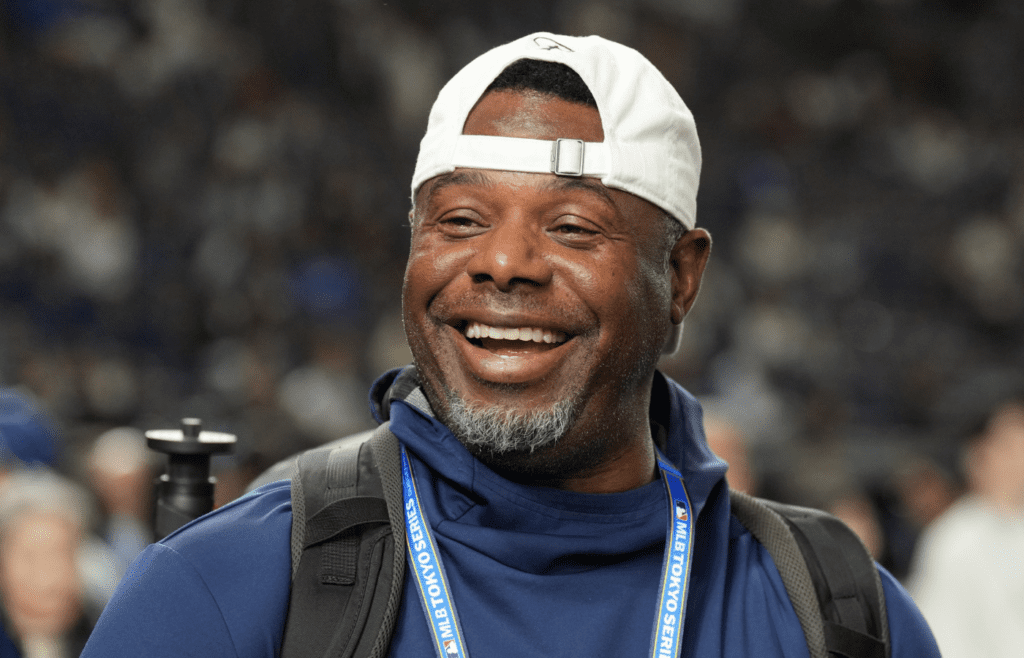 Mar 18, 2025; Bunkyo, Tokyo, JPN; Seattle Mariners former player Ken Griffey Jr. stands on the field before the game between the Los Angeles Dodgers and the Chicago Cubs during the Tokyo Series at Tokyo Dome. Mandatory Credit: Darren Yamashita-Imagn Images