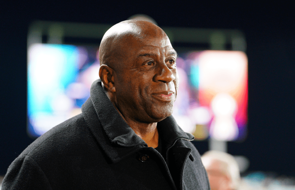 Nov 23, 2024; Kansas City, Missouri, USA; Magic Johnson attends the 2024 NWSL Championship match at CPKC Stadium. Mandatory Credit: Denny Medley-Imagn Images
