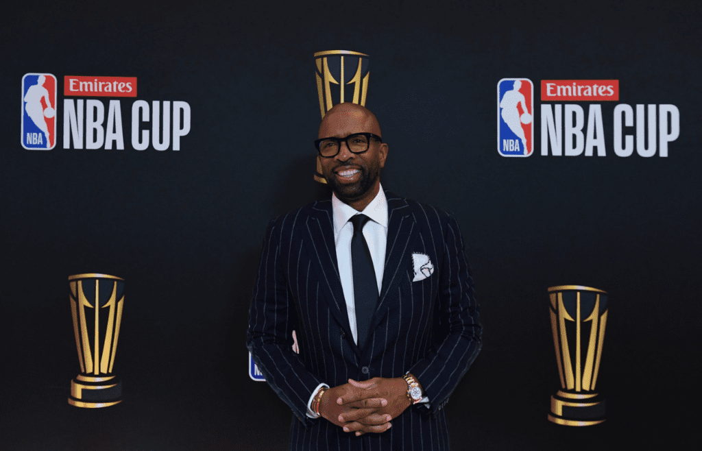 Dec 14, 2024; Las Vegas, NV, USA; Kenny Smith arrives on the red carpet before the Emirates NBA Cup semifinal game at T-Mobile Arena. Mandatory Credit: Candice Ward-Imagn Images