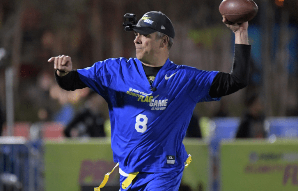 Jan 25, 2019; Kissimmee, FL, USA; Mark Brunell throws a pass during the Play Football Celebrity Flag Game at ESPN Wide World of Sports Complex. Mandatory Credit: Kirby Lee-Imagn Images