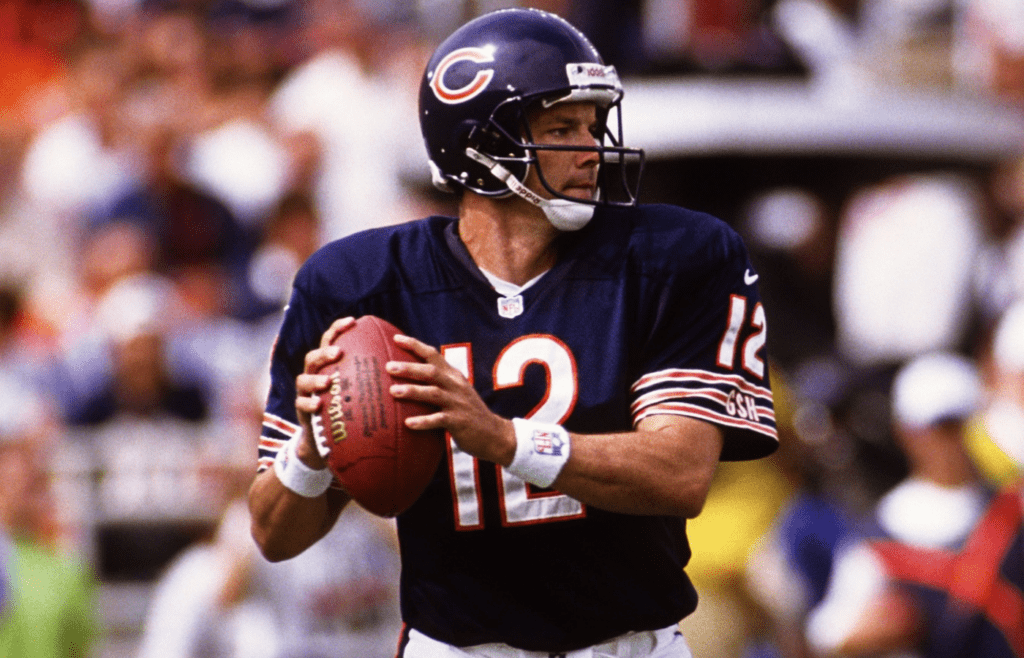 Sep 7, 1997; Chicago, IL, USA; FILE PHOTO; Chicago Bears quarterback Erik Kramer (12) in action against the Minnesota Vikings at Soldier Field. Mandatory Credit: Peter Brouillet-USA TODAY NETWORK