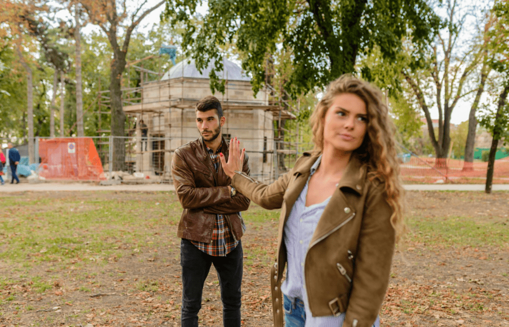A person mock-pouting during an argument