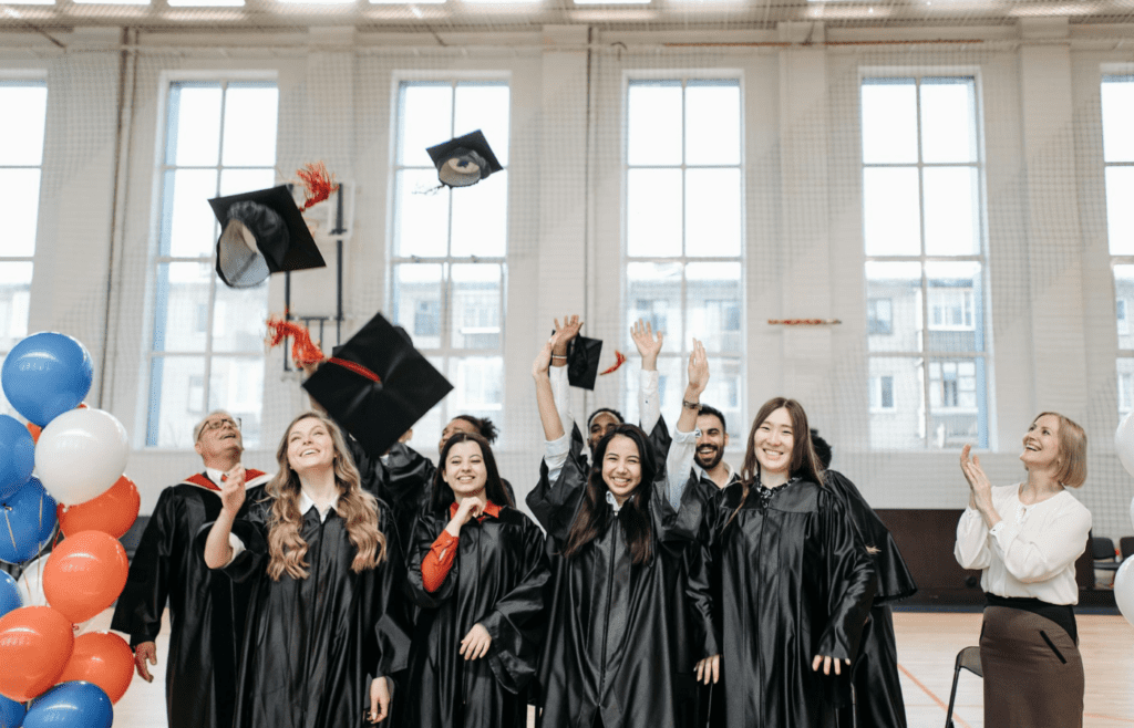 A graduation cap tossed in the air