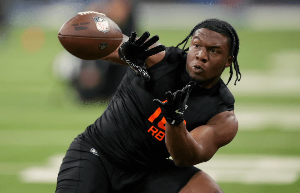 Mar 1, 2025; Indianapolis, IN, USA; UCF running back R.J. Harvey (RB10) during the 2025 NFL Combine at Lucas Oil Stadium. Mandatory Credit: Kirby Lee-Imagn Images