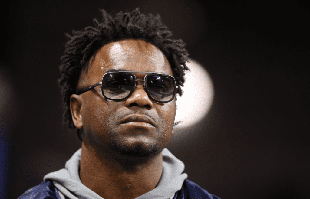 Dec 16, 2023; Atlanta, GA, USA; NFL Hall of Fame running back Edgerrin James on the field before a game between the Howard Bison and Florida A&M Rattlers at Mercedes-Benz Stadium. Mandatory Credit: Brett Davis-Imagn Images
