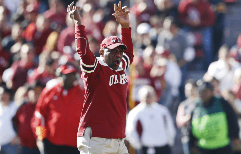 Nov 8, 2014; Norman, OK, USA; Oklahoma Sooner former player and Heisman trophy winner Billy Sims during the game against the Baylor Bears at Gaylord Family - Oklahoma Memorial Stadium. Mandatory Credit: Kevin Jairaj-Imagn Images