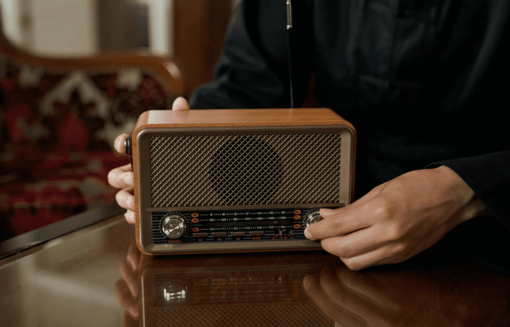An old TV or radio with a tuning knob