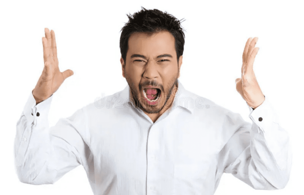 Someone reacting dramatically with hands in the air
