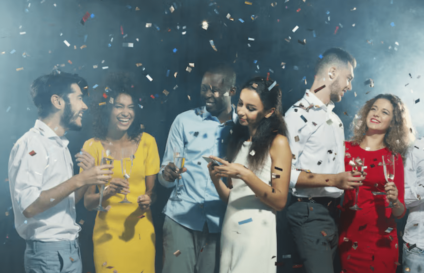 A bored person at a party while others have fun