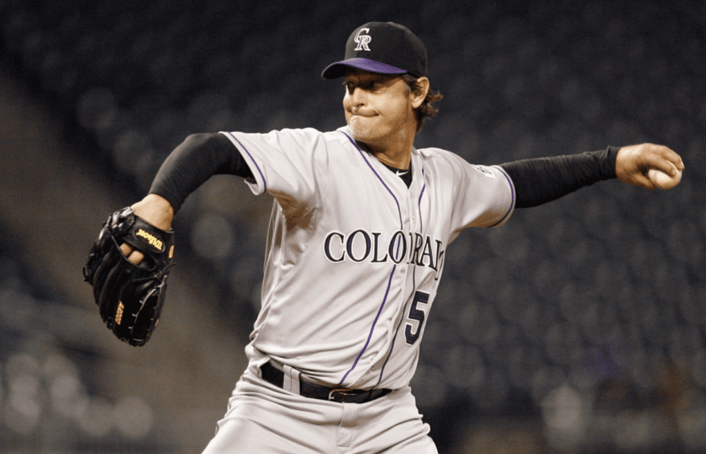 April 24, 2012; Pittsburgh, PA, USA; Colorado Rockies starting pitcher Jamie Moyer (50) pitches against the Pittsburgh Pirates during the sixth inning at PNC Park. The Pittsburgh Pirates won 5-4. Mandatory Credit: Charles LeClaire-Imagn Images