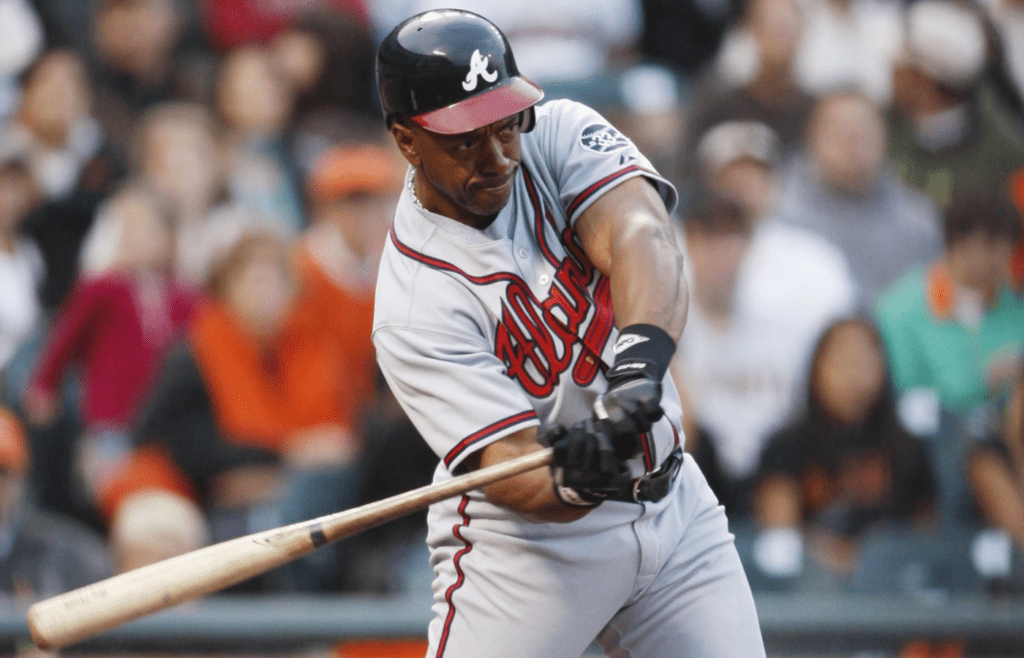 Jul 24, 2007; San Francisco, CA, USA; Atlanta Braves first baseman Julio Franco (14) during the 2nd inning against the San Francisco Giants at AT&T Park in San Francisco, CA. The Braves defeated the Giants 7-5 in 13 innings. Mandatory Credit: Kyle Terada-Imagn Images