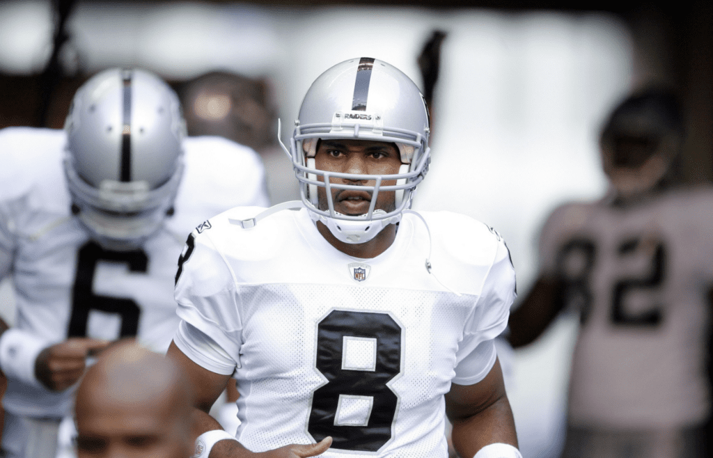 Sept 2, 2011, Seattle, WA, USA; Oakland Raiders quarterback Jason Campbell (8) before the game against the Seattle Seahawks at CenturyLink Field. Mandatory Credit: Joe Nicholson-Imagn Images