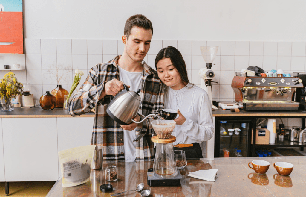 A Couple Making Pour-Over Coffee