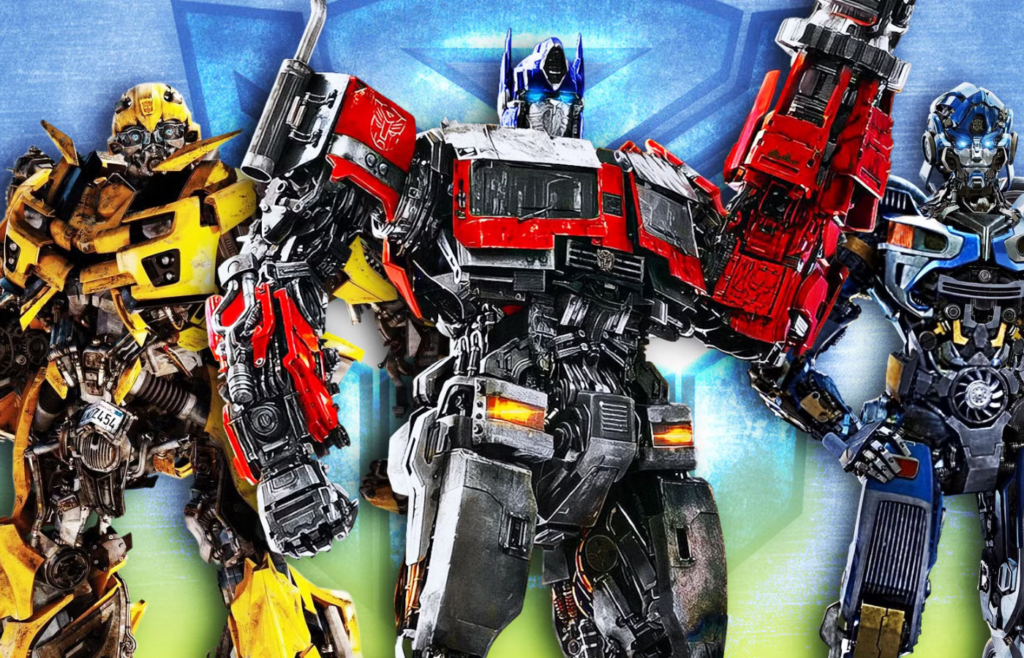 A group of Transformers in both robot and vehicle form