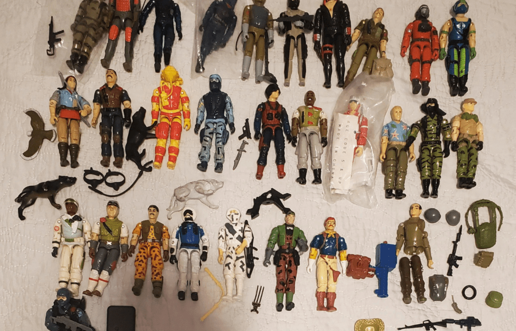 A display of classic G.I. Joe figures with accessories