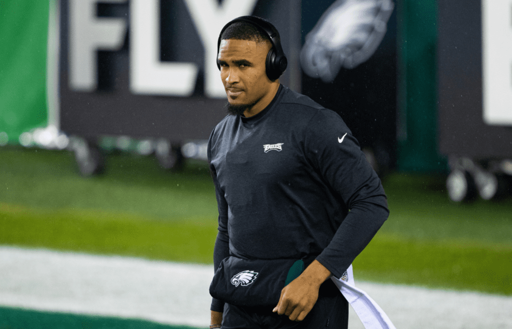 Jan 3, 2021; Philadelphia, Pennsylvania, USA; Philadelphia Eagles quarterback Jalen Hurts before a game against the Washington Football Team at Lincoln Financial Field. Mandatory Credit: Bill Streicher-Imagn Images