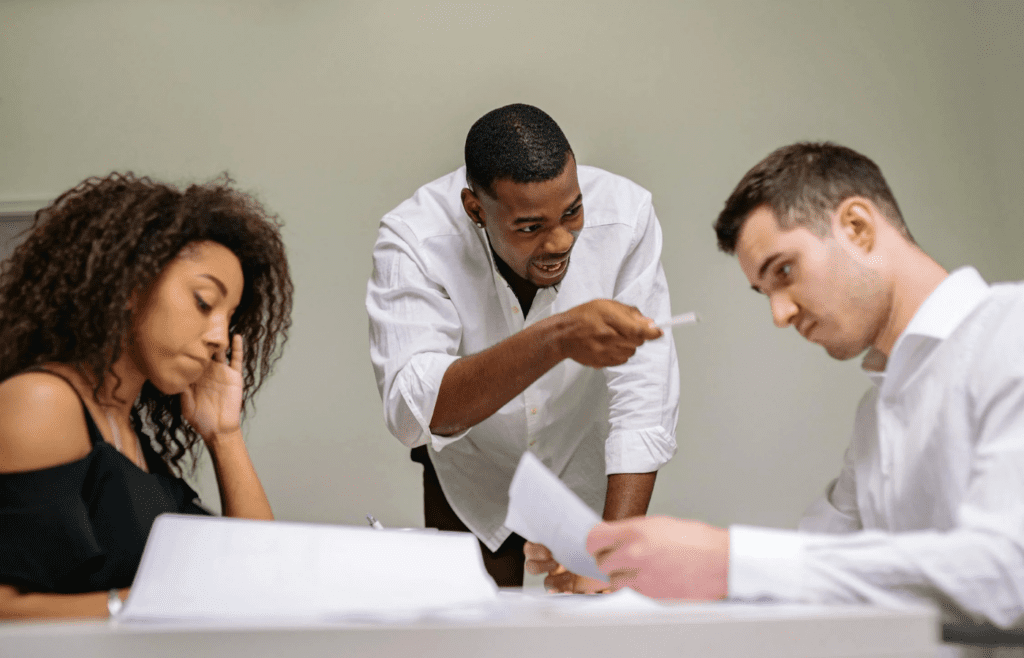 A team conflict where one person blames another