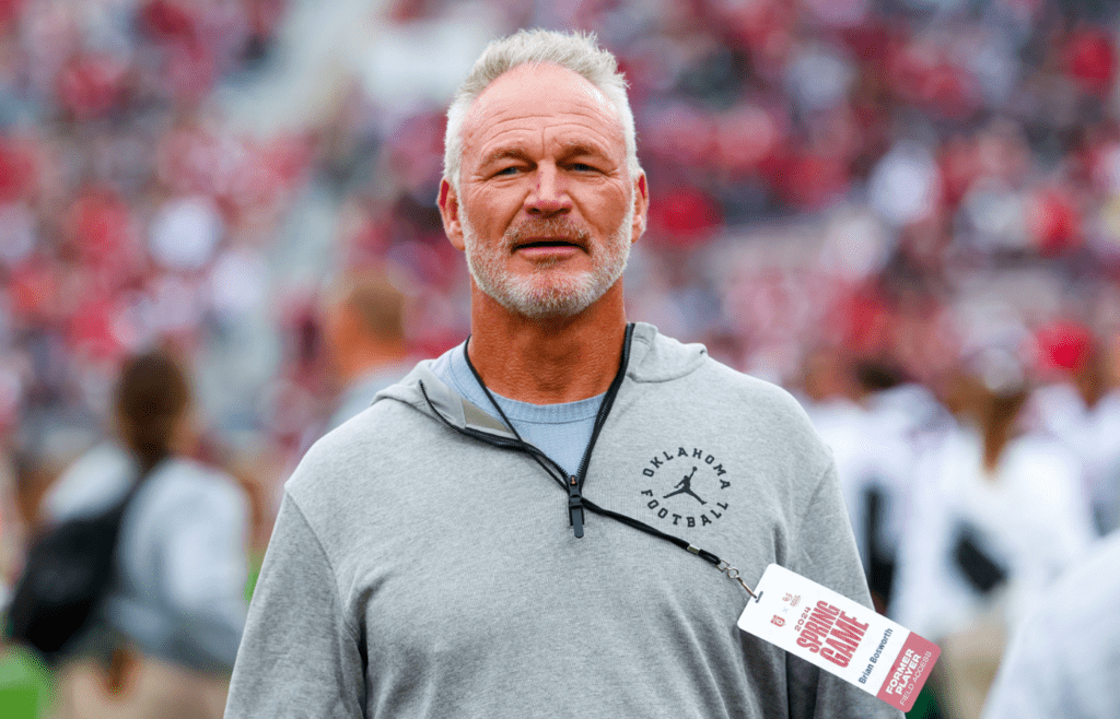 Apr 20, 2024; Norman, OK, USA; Oklahoma Sooners former player Brian Bosworth during the Oklahoma Sooners spring game at Gaylord Family OK Memorial Stadium. Mandatory Credit: Kevin Jairaj-Imagn Images