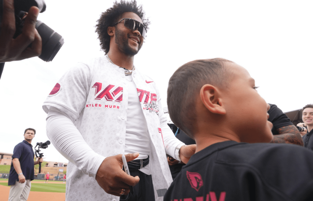 Kyler Murray greets fans before his celebrity softball game at Salt River Fields in Scottsdale, on May 17, 2025.