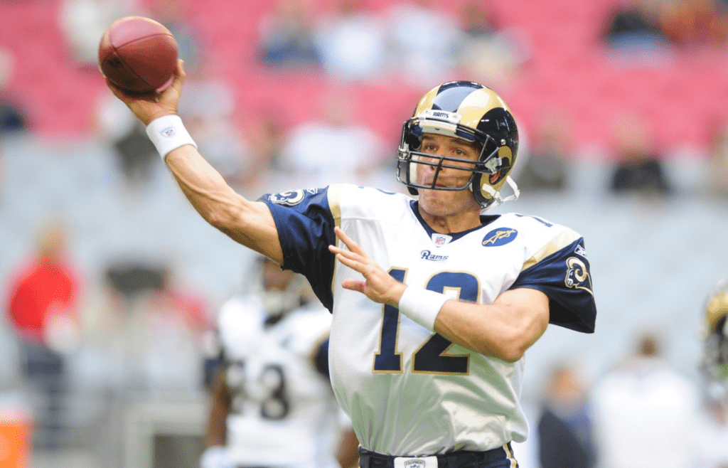 Dec. 7, 2008; Glendale, AZ, USA; St. Louis Rams quarterback Trent Green against the Arizona Cardinals at University of Phoenix Stadium. The Cardinals defeated the Rams 34-10 to clinch the NFC West division title. Mandatory Credit: Mark J. Rebilas-Imagn Images