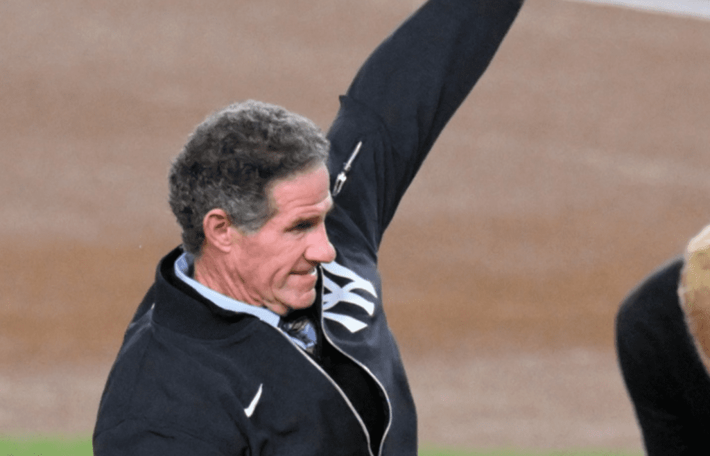 Oct 29, 2024; New York, New York, USA; Former Yankee outfielder Paul O’Neill throws out a ceremonial first pitch before game four of the 2024 MLB World Series between the Los Angeles Dodgers and New York Yankees at Yankee Stadium. Mandatory Credit: Brad Penner-Imagn Images