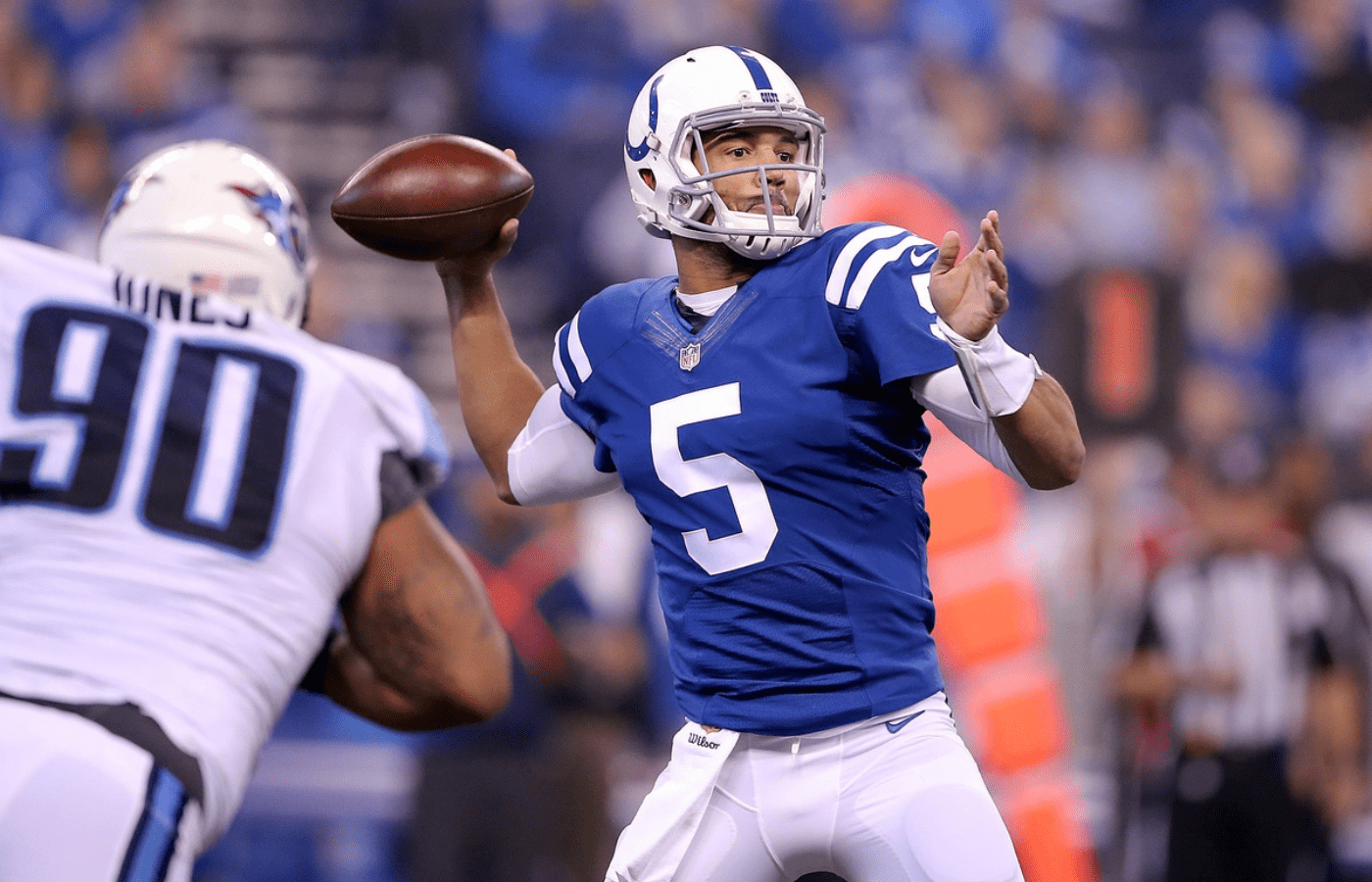 Josh Freeman dropped back to pass against the Tennessee Titans on Jan. 3., 2016 at Lucas Oil Stadium. The Colts won, 30-24. Freeman wa with the Colts in 2015 and started one game. Inibrd 03 08 2016 Star 1 C008 2016 03 07 Img 22 Coltstitans Mk Jp 1 1 Gcdmb4pg L773281262 Img 22 Coltstitans Mk Jp 1 1 Gcdmb4pg