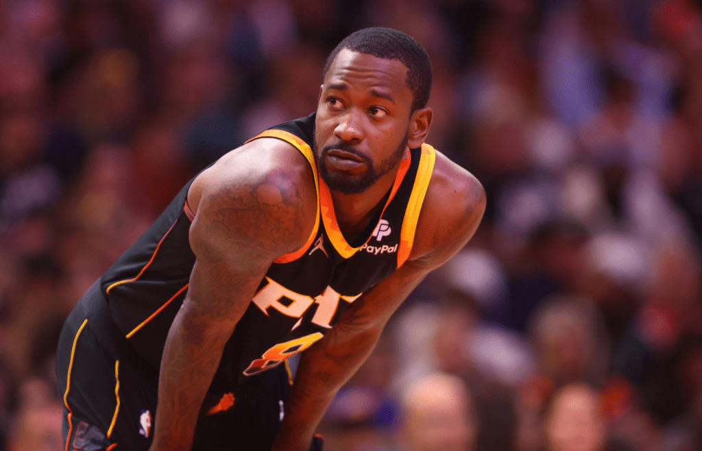 May 7, 2023; Phoenix, Arizona, USA; Phoenix Suns guard Terrence Ross (8) against the Denver Nuggets during game four of the 2023 NBA playoffs at Footprint Center. Mandatory Credit: Mark J. Rebilas-Imagn Images