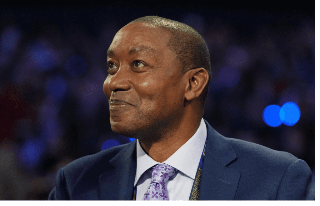 Feb 17, 2024; Indianapolis, IN, USA; Former basketball player Isiah Thomas attends NBA All Star Saturday Night at Lucas Oil Stadium. Mandatory Credit: Kyle Terada-Imagn Images