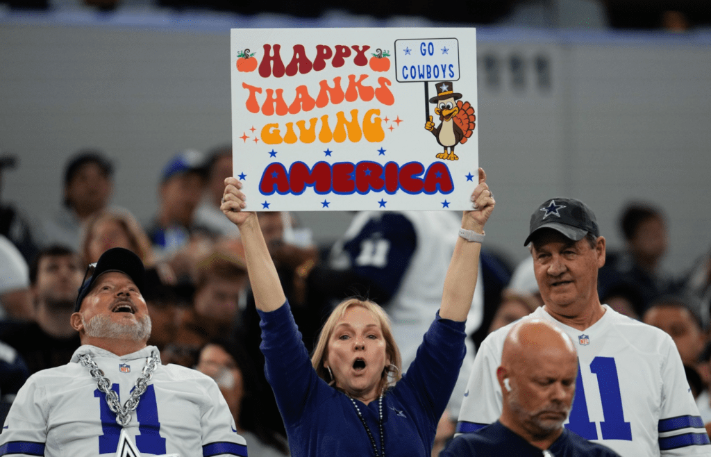 Nov 28, 2024; Arlington, Texas, USA; Dallas Cowboys fan during the first half against the New York Giants at AT&T Stadium. Mandatory Credit: Chris Jones-Imagn Images