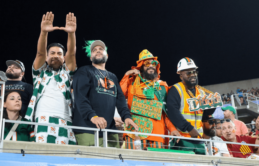 Dec 28, 2024; Orlando, FL, USA; Miami Hurricanes fans looks on during the Pop Tarts bowl against the Iowa State Cyclones in the fourth quarter at Camping World Stadium. Mandatory Credit: Nathan Ray Seebeck-Imagn Images