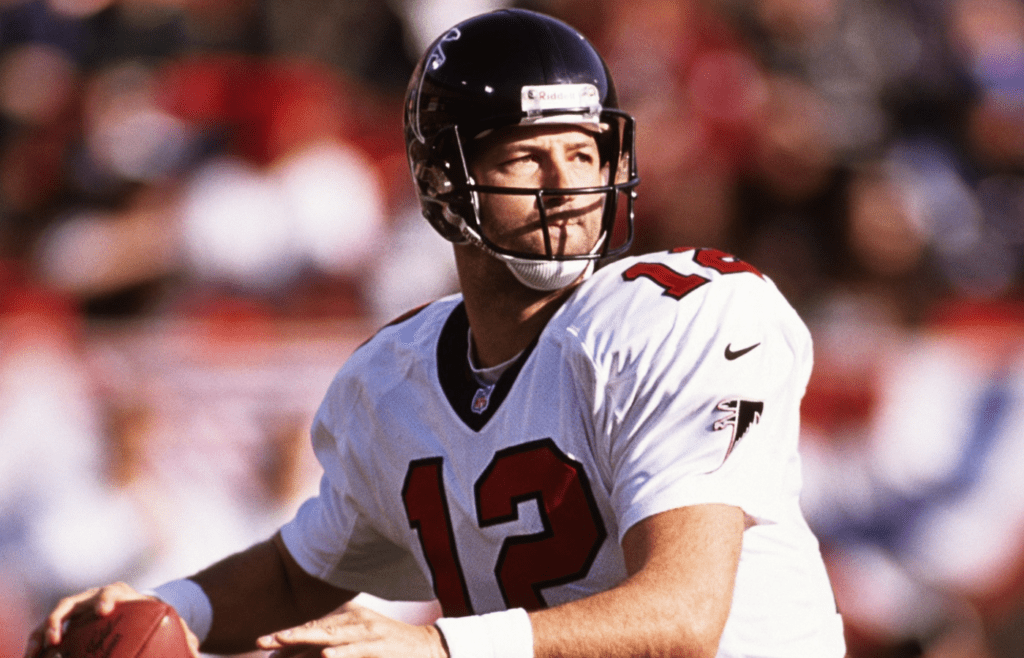 Dec 12, 1999; San Francisco, CA, USA; FILE PHOTO; Atlanta Falcons quarterback Chris Chandler (12) in action against the San Francisco 49ers at 3Com Park. Mandatory Credit: Peter Brouillet-USA TODAY NETWORK