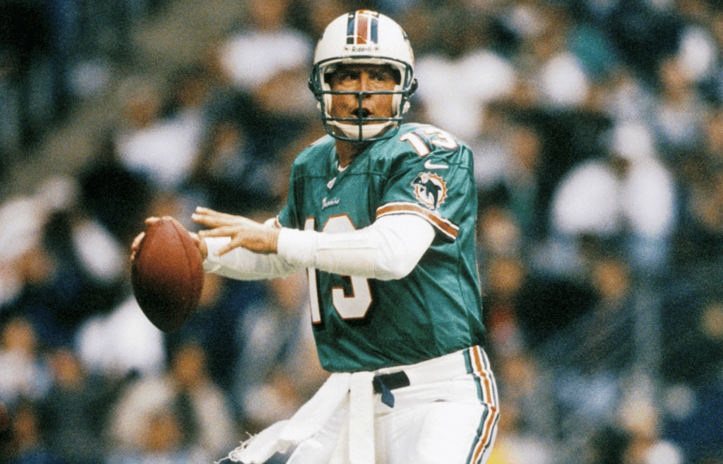 Nov 25, 1999; Irving, TX, USA; FILE PHOTO; Miami Dolphins quarterback Dan Marino (13) in action in action against the Dallas Cowboys at Texas Stadium. Mandatory Credit: James D. Smith-Imagn Images