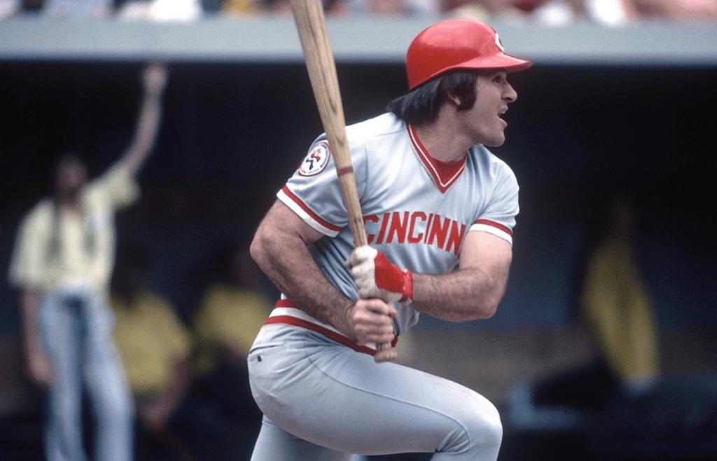 1976; Unknown location, USA; FILE PHOTO; Cincinnati Reds outfielder Pete Rose in action at the plate during the 1976 season. Mandatory Credit: Tony Tomsic-USA TODAY NETWORK