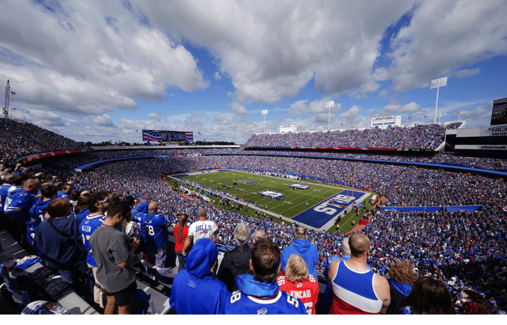 Sep 8, 2024; Orchard Park, New York, USA; A general view of the stadium prior to the game between the Buffalo Bills and the Arizona Cardinals at Highmark Stadium. Mandatory Credit: Gregory Fisher-Imagn Images