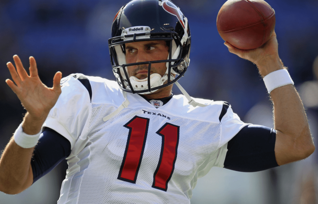 Oct 16, 2011; Baltimore, MD, USA; Houston Texans quarterback Matt Leinart (11) prior to the game against the Baltimore Ravens at M&T Bank Stadium. Mandatory Credit: Mitch Stringer-Imagn Images