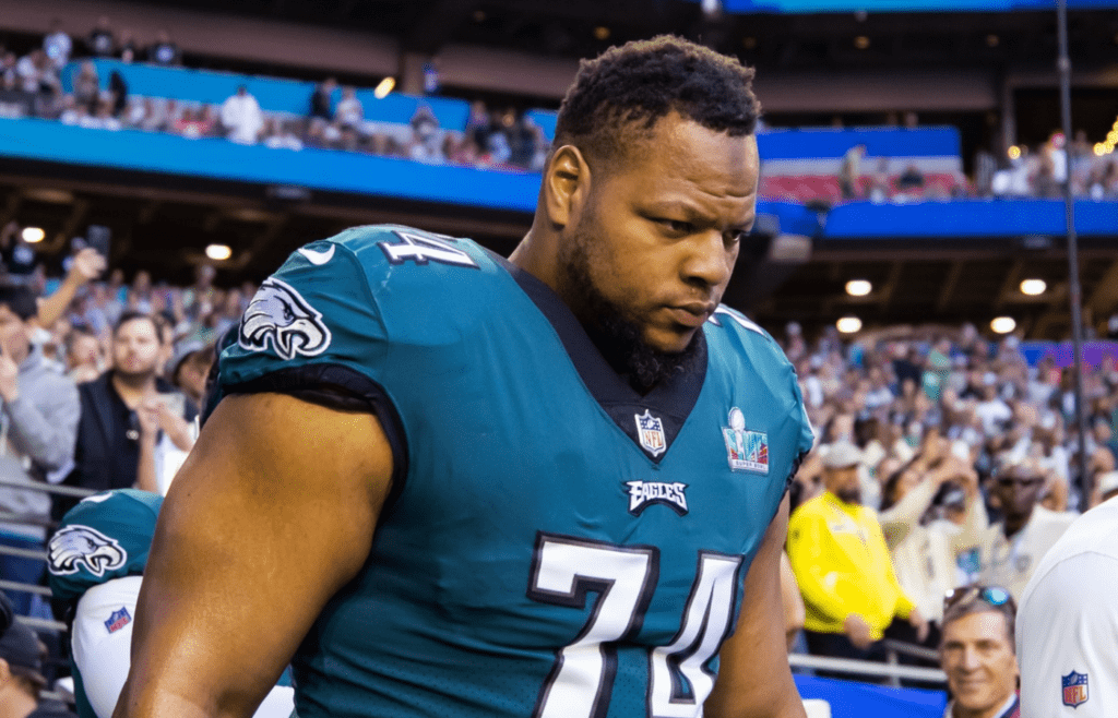 Feb 12, 2023; Glendale, Arizona, US; Philadelphia Eagles defensive tackle Ndamukong Suh (74) against the Kansas City Chiefs during Super Bowl LVII at State Farm Stadium. Mandatory Credit: Mark J. Rebilas-Imagn Images