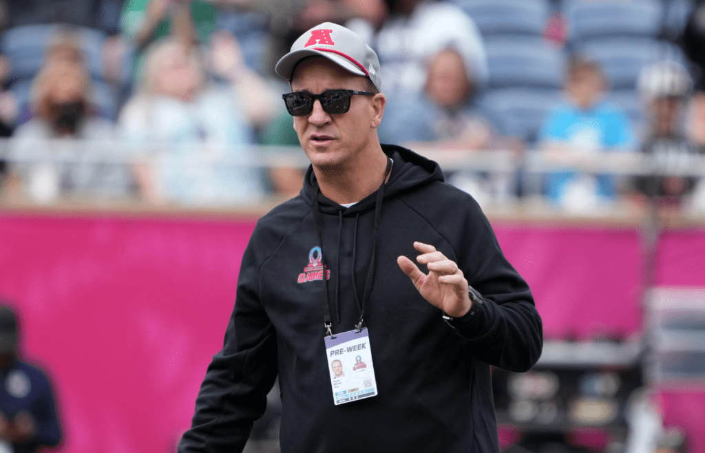 Feb 1, 2025; Orlando, FL, USA; AFC coach Peyton Manning during Pro Bowl Games practice at Camping World Stadium. Mandatory Credit: Kirby Lee-Imagn Images