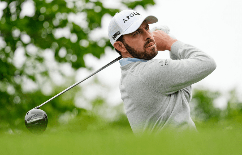 Patrick Cantlay tees off on No. 15 during a practice round for the Memorial Tournament at Muirfield Village Golf Club in Dublin, Ohio on May 27, 2025