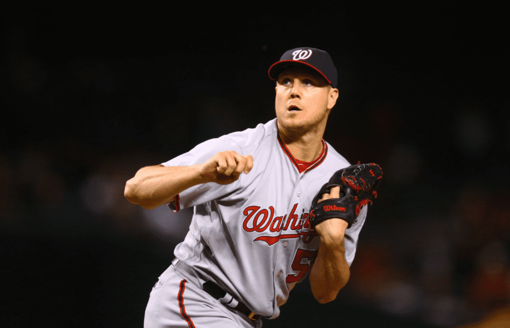 Aug 1, 2016; Phoenix, AZ, USA; Washington Nationals pitcher Jonathan Papelbon against the Arizona Diamondbacks at Chase Field. Mandatory Credit: Mark J. Rebilas-Imagn Images