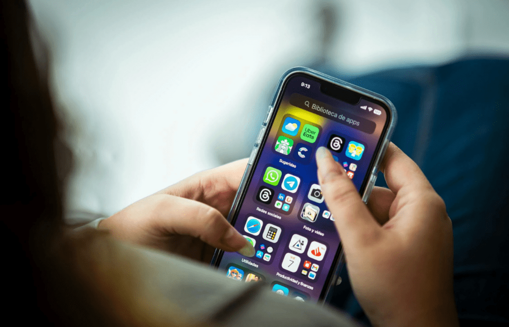 Woman Holding Smart Phone Applications