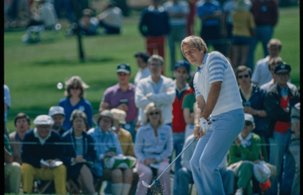 04/07/1983; Augusta, Georgia, USA; Johnny Miller chips ball at Augusta National Golf Course during the 1983 Masters. Mandatory Credit: File Photo -The Augusta Chronicle via USA TODAY NETWORK