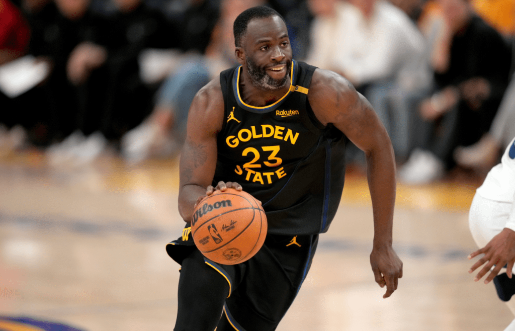 May 12, 2025; San Francisco, California, USA; Golden State Warriors forward Draymond Green (23) dribbles the ball against the Minnesota Timberwolves in the fourth quarter during game four of the second round for the 2025 NBA Playoffs at Chase Center. Mandatory Credit: Cary Edmondson-Imagn Images
