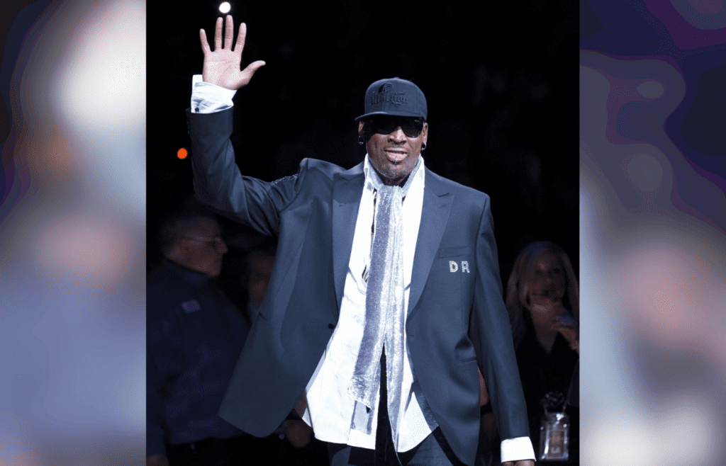Apr 01, 2011; Auburn Hills, MI, USA; Dennis Rodman during a ceremony retiring his jersey during an NBA game between the Detroit Pistons and the Chicago Bulls at The Palace. Chicago won 101-96. Mandatory Credit: Rick Osentoski-Imagn Images
