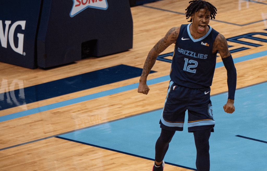 Dec 26, 2020; Memphis, Tennessee, USA; Memphis Grizzlies guard Ja Morant (12) during the game against the Atlanta Hawks at FedExForum. Mandatory Credit: Justin Ford-Imagn Images
