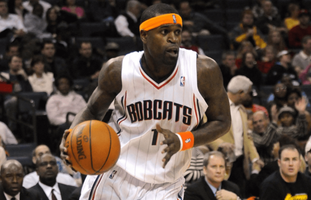 January 12, 2010; Charlotte, NC, USA; Charlotte Bobcats guard forward Stephen Jackson (1) drives against the Houston Rockets while playing at Time Warner Cable Arena. Bobcats win 102 to 94. Mandatory Credit: Sam Sharpe-Imagn Images