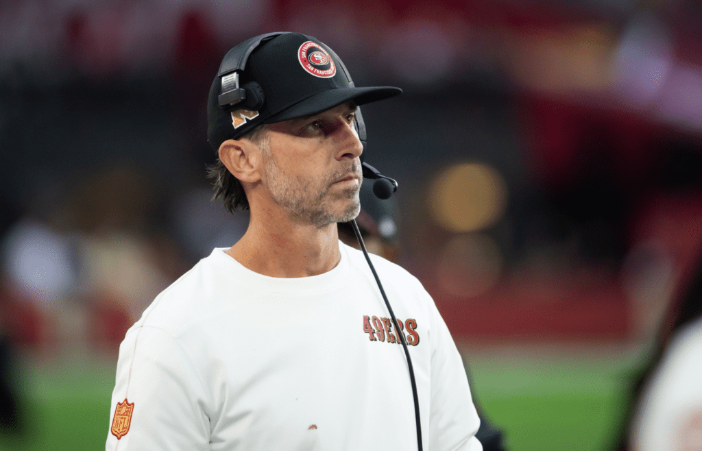 Jan 5, 2025; Glendale, Arizona, USA; San Francisco 49ers head coach Kyle Shanahan against the Arizona Cardinals at State Farm Stadium. Mandatory Credit: Mark J. Rebilas-Imagn Images