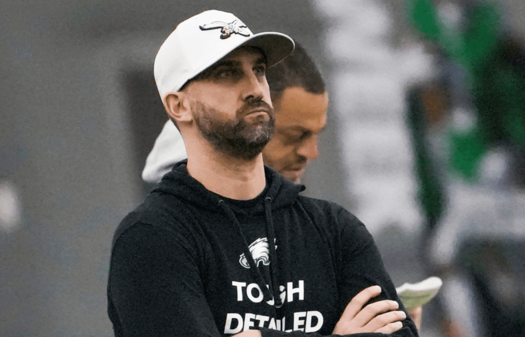 Eagles Head Coach Nick Sirianni watches his team as the Philadelphia Eagles work out in preparation for the Super Bowl at the NovaCare Complex in Philadelphia, Pa. Friday, Jan. 31, 2025.